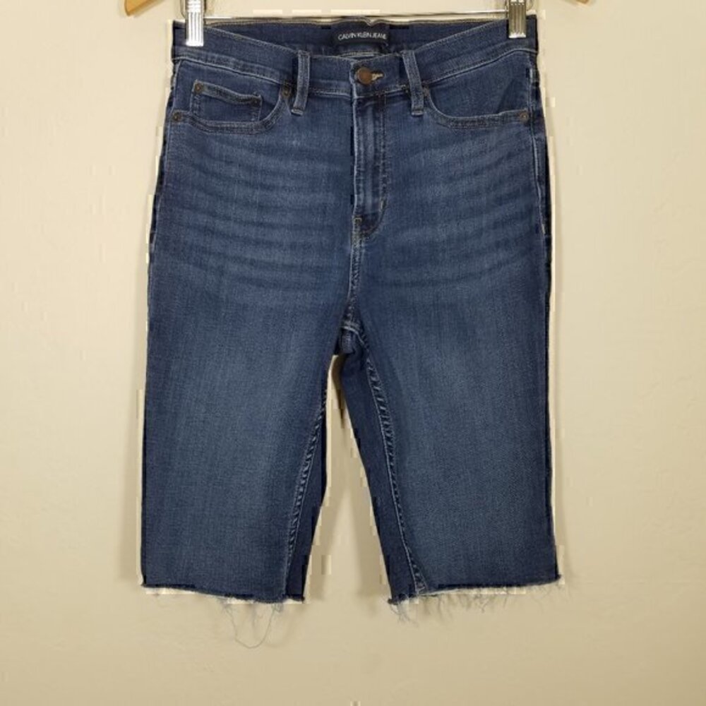 Calvin Klein Jeans REPREVE High Rise Super Stretch Bermuda Jean Shorts S…